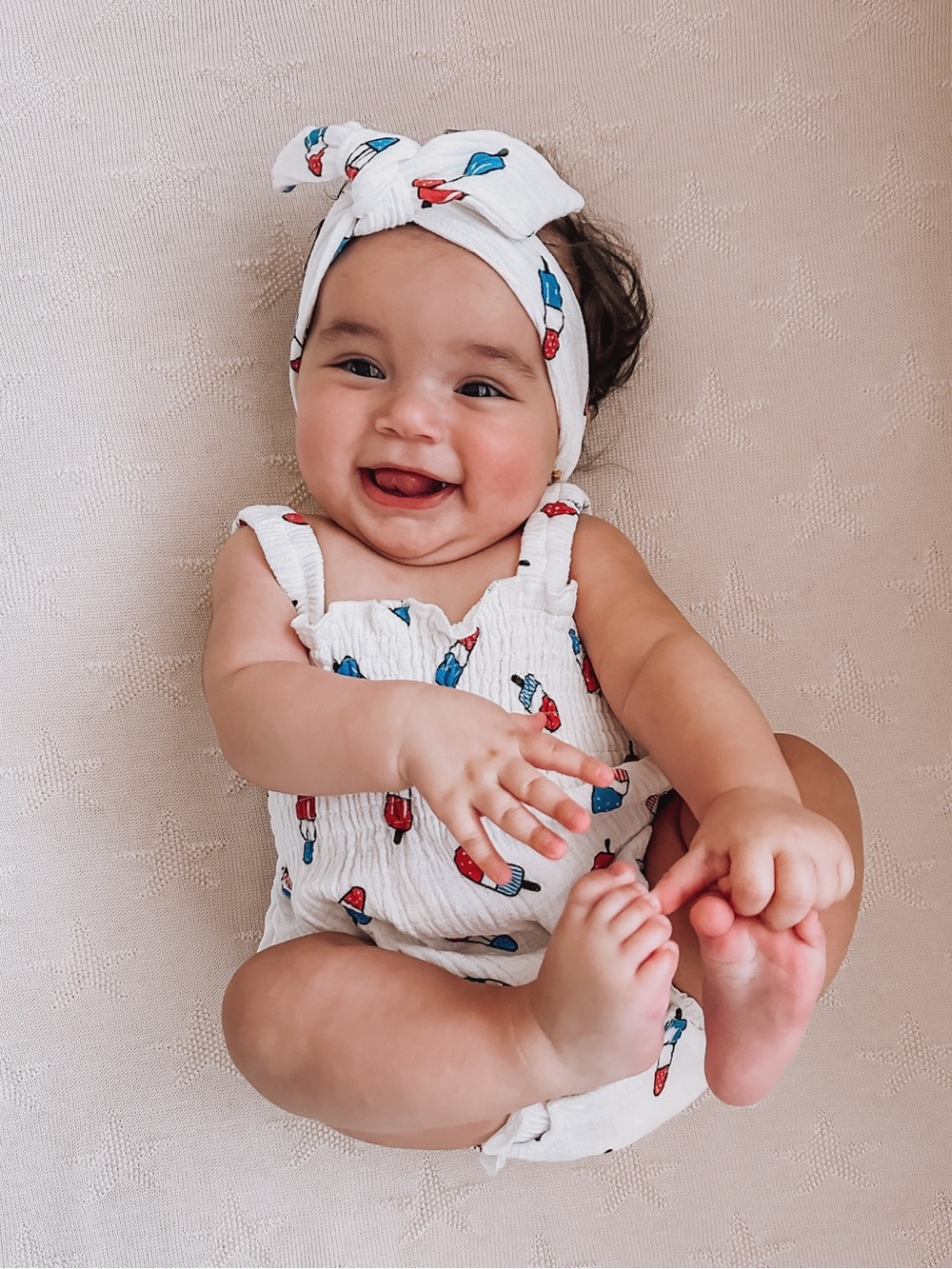 4th of July Baby Romper Set - White with Red & Blue Popsicle Print